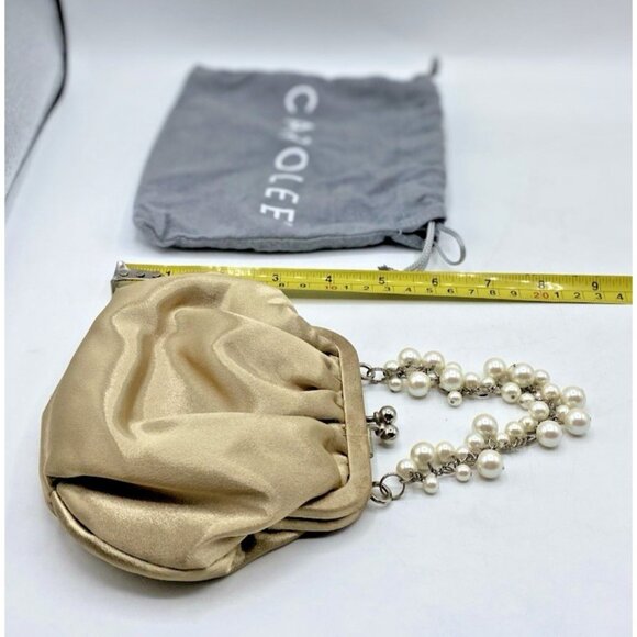 Carolee Mini Handbag Gold Satin Beaded Handle Evening Clutch Kiss Lock Purse - Picture 15 of 16